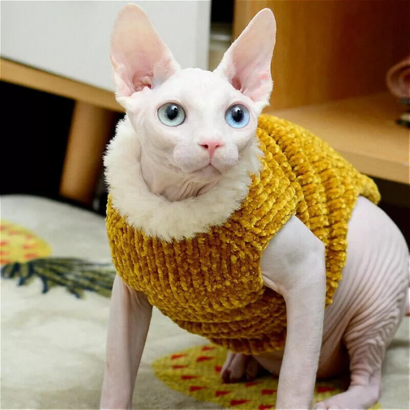 Sphynx Cat Sweater Jumper Waistcoat Clothes Faux Fur Pet Costume Winter Warm