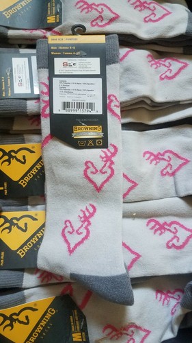 3 Pairs, BROWNING BG LADIES HEARTLAND CALF SOCKS MEDIUM GREY WITH PINK BUCKMARK - Picture 5 of 5