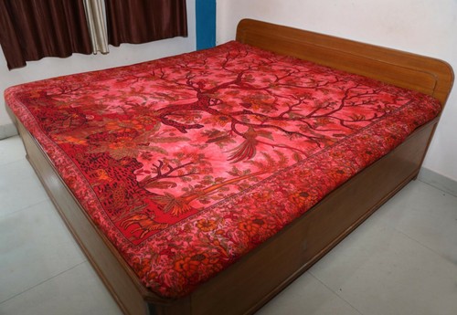 Tree Of Life Cotton Printed Queen Size Bed Sheet/bed Spread & Wall Hanging Red