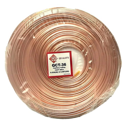 REFRIGERATION COPPER CAPILLARY TUBING 0.036" (ID) x 0.087" (OD) x 100 FT ROLL