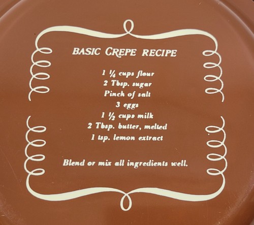 M) Vintage Basic Crepe Recipe Kitchen Décor Brown Round Metal Dish Pan 10.5" - Picture 5 of 11