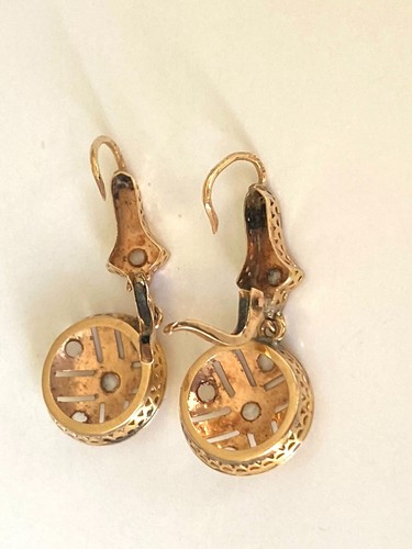 Antique 14k Yellow Gold Spanish Earrings Set With Rose Diamonds - Picture 2 of 9