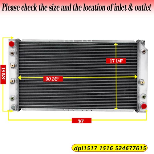 3 Row Aluminum Radiator For 94 95 96 Chevy Caprice Impala/ Buick Roadmaster 5.7L - Foto 3 di 12