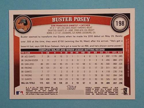 2011 Topps Buster Posey San Francisco Giants #198 ⚾ - Picture 2 of 2