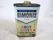 Vintage 1960’s Simoniz Super Blue Body Sheen car auto polish wax empty metal can