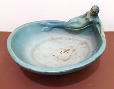 VAN BRIGGLE SIGNED ANTIQUE POTTERY 'SIREN of the SEA' MERMAID CONSOLE BOWL SHELL