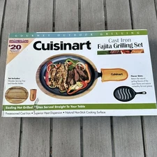 Cuisinart Cast Iron Skillet Fajita Grilling Set Outdoor Cookware Pre Seasoned
