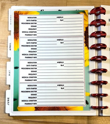 Rx Prescription Tracker Dashboard Insert for use with Classic Happy Planner- - Picture 2 of 3