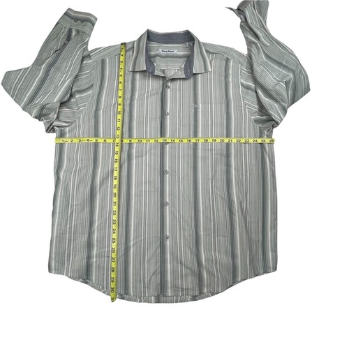 Tommy Bahama Shirt Men XL GreenButton Front Stripes Pima Cotton/Poly Long Sleeve - Picture 3 of 5