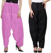 Women's Pure Cotton Plain Semi Patiala Salwar Pant Black  Baby Pink Set Of 2Pcs