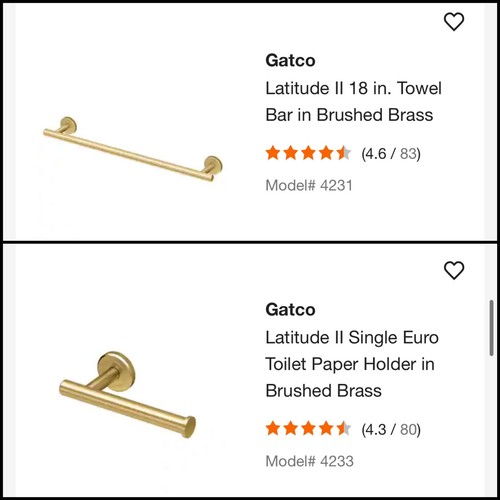 Gatco Latitude 2 II Brushed Brass 18” Towel Bar & Toilet Paper Holder