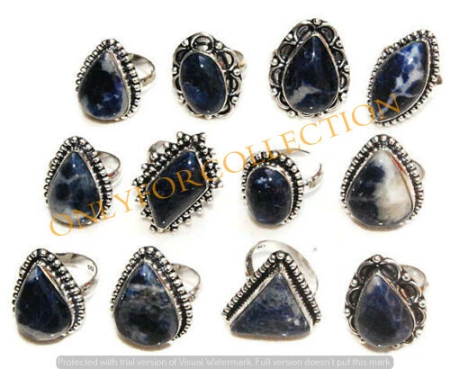 Sodalite Gemstone 925 Sterling Silver Plated Handmade Birthday Gift Rings Lot - Image 2 of 3