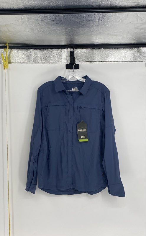 REI Co-op Womens Thunder Blue Sahara Long Sleeve Button-Up Shirt Size L