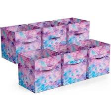 Foldable Storage Cubes W/ Handle Purple 10.5 in X 11 in Fabric Decorative Basket