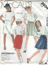 McCALL'S 2034 MISSES TEEN WRAP FRONT BUTTON STRAIGHT SKIRTS PATTERN SIZE 6