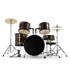 5pcs Full Size Pro Adult Drum Set Kit - Remo Heads, Brass Cymbals,DrumSticks