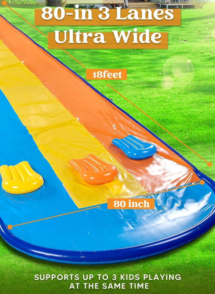 18ft Triple Water Slide and 3 Body Boards, Backyard Lawn Water Slides with - Image 2 of 4