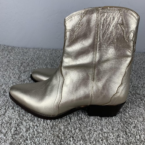 Free People Damenstiefel Größe 7,5 goldmetallic Westernstiefel Knöchelreißverschluss Leder Rodeo - Bild 3 von 11
