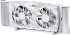 Twin Window Fan, 9-Inch Blades Reversible Airflow, Thermostat Control, 3 Speeds,