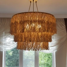 Boho Pendant Light Fixture Jute Fringe Chandelier 55cm width Bohemian Lamp Shade