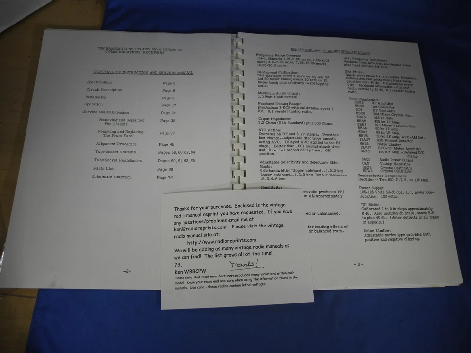 Receptor de comunicaciones Hammarlund HQ-180 manual ~ reimpresión ~ radioaficionado (envío gratuito Foto 3 de 4