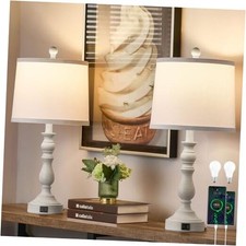 23'' Farmhouse Table Lamps for Living Room Set of 2 with USB C A Beige-2pcs