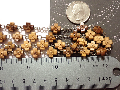Vintage 25" Rosary Wood Cross Beads Bark Style Cross Jerusalem Holy Dirt Center - Picture 10 of 10