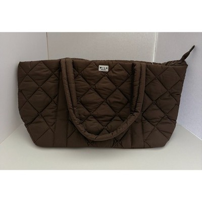 Wilo The Label ESP Diamond Quilted Weekender Bag Brown Pouch Sleeve NWT