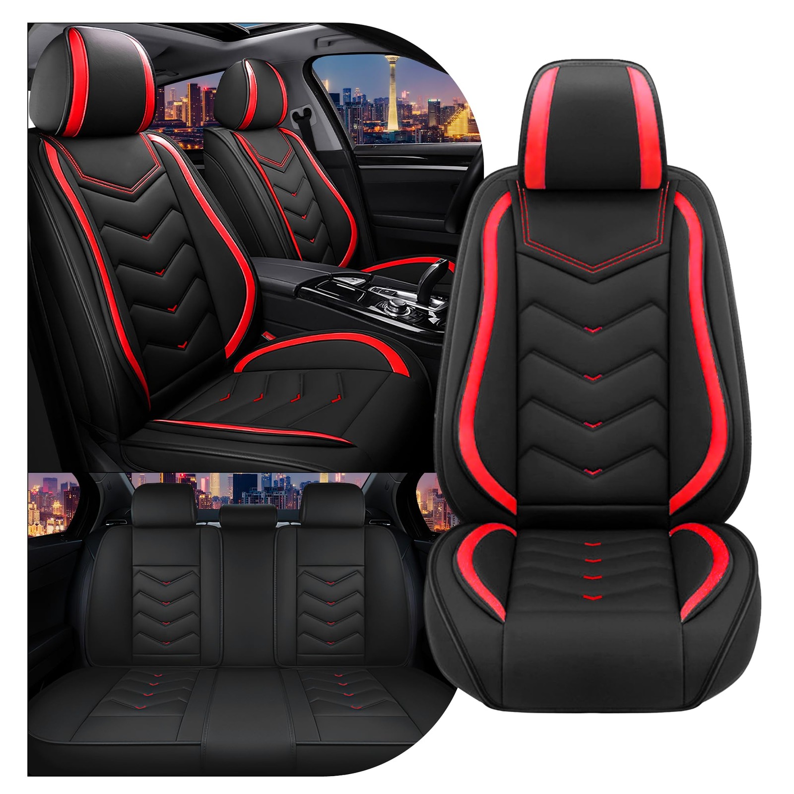 Car Seat Covers for Cadillac CTS 2003-2019 Nappa Leather Sport 5 Seat Black Red
