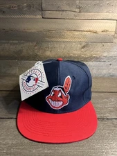 Vintage  90s Logo 7 Cleveland Indians Hat Snapback MLB Baseball Blue Red Cap NWT