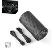 Genuine Leather Steering Wheel Cover, 15 Inch Hand Sewing Steering black-hole