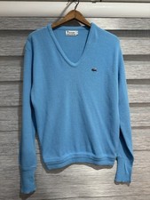 Vintage Izod Lacoste Blue V Neck Gator Logo Sweater Made in USA Men's Large