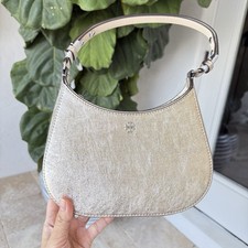 Tory Burch 159158 Emerson Metallic White Gold Refined Leather Shoulder Handbag