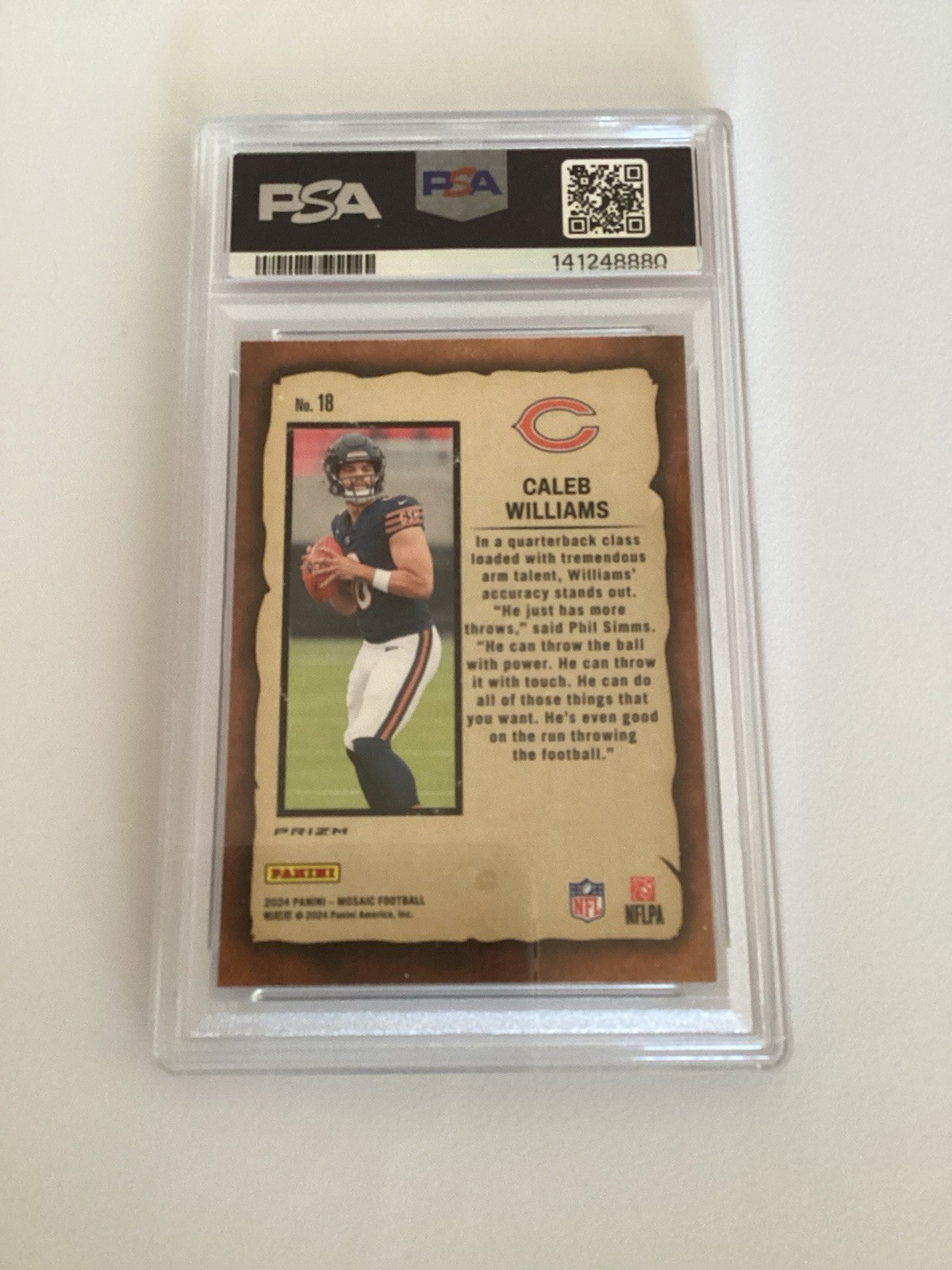 2024 Panini Mosaic - Notoriety Caleb Williams #18 Mosaic Prizm (RC) PSA10 view 2