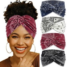 Wide Headbands Paisley Twist Hair Bands Stretchy Cross Turban Bandana 4 PCS