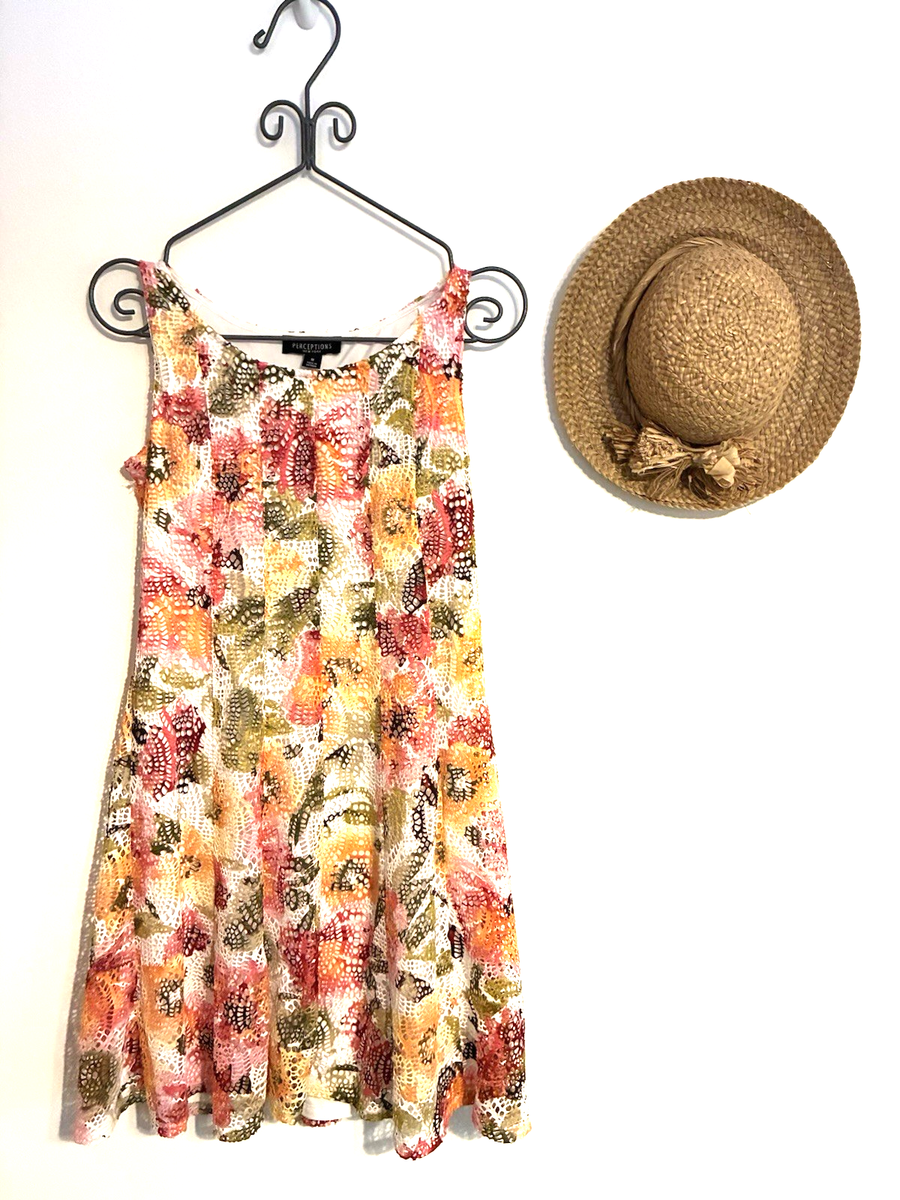 Perceptions Floral Crochet Multi Color A Line Dress Womens Sz Med  Sleeveless | eBay