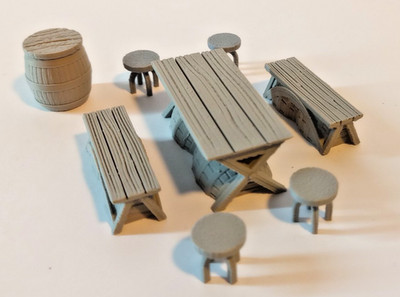 Tabletop Scatter Terrain: Tavernenmöbel aus Fässern - Barrel Furniture | DnD PnP