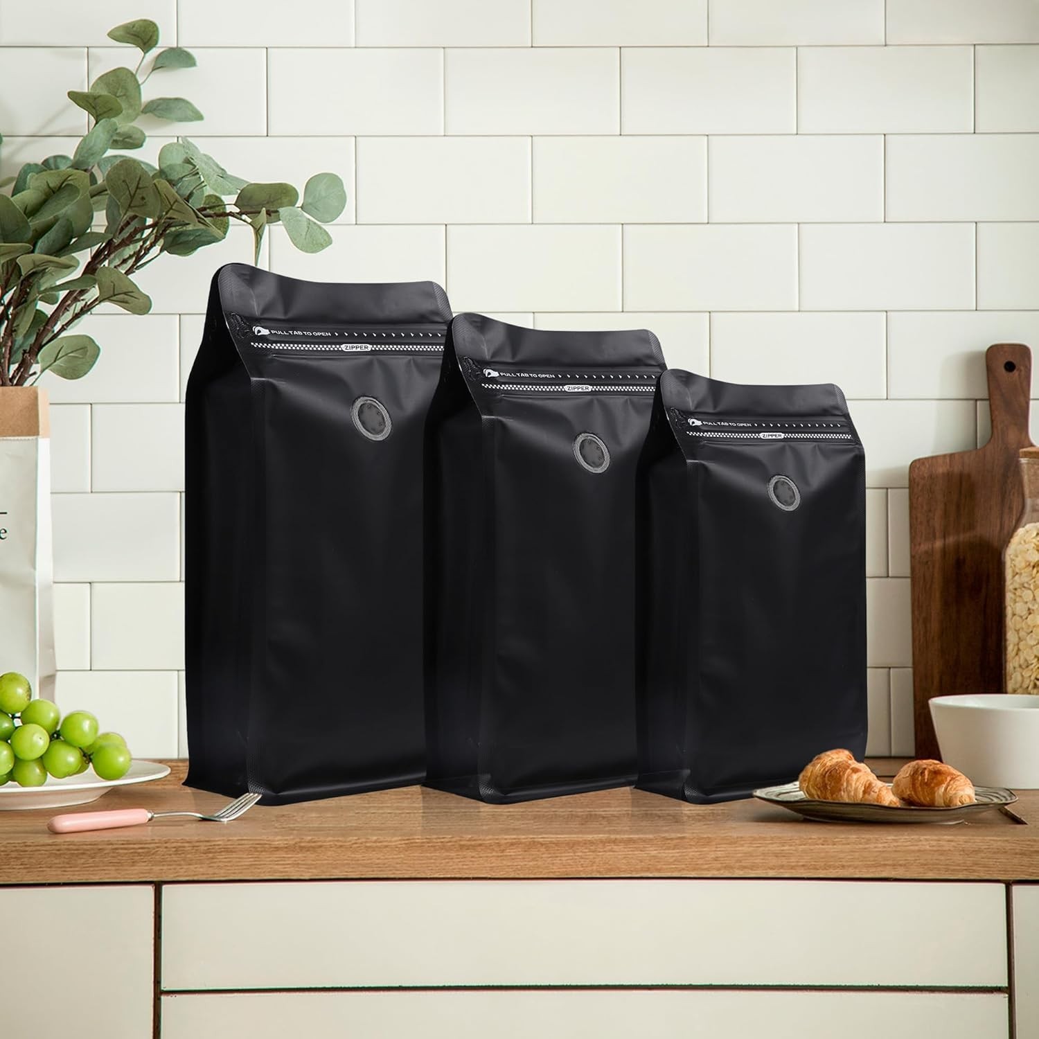 50 Pcs Upgraded Coffee Bags with Valve (Black, 16 oz/1 lb), Black High Barrie...