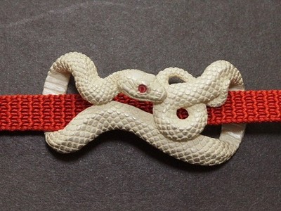 SUU Obidome Kimono Cord Accessory White Snake Hebi Pewter Made in Japan