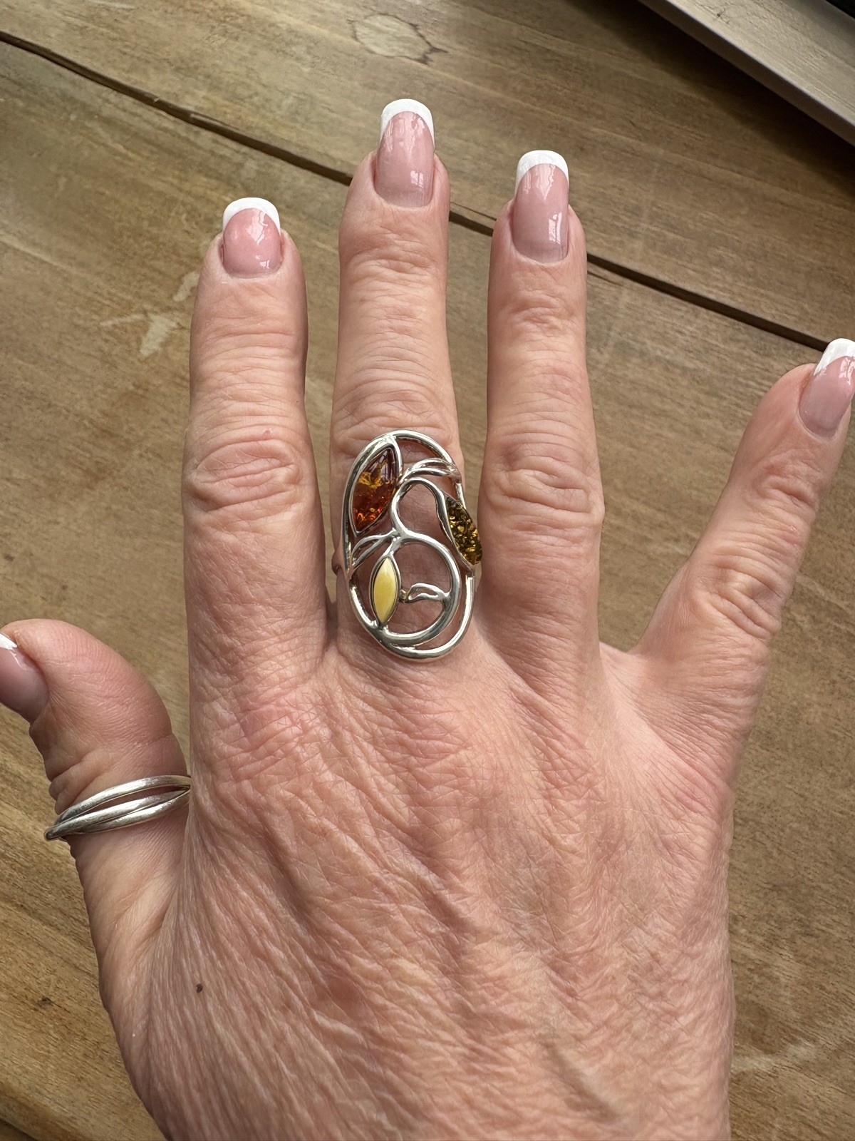 Amber & solid silver ring, hallmarked, size P, be… - image 5