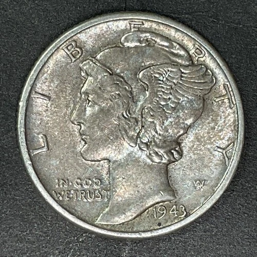 1943  Mercury Dime 10 cents USA Coin 90% Silver Liberty Freedom War WWII AU