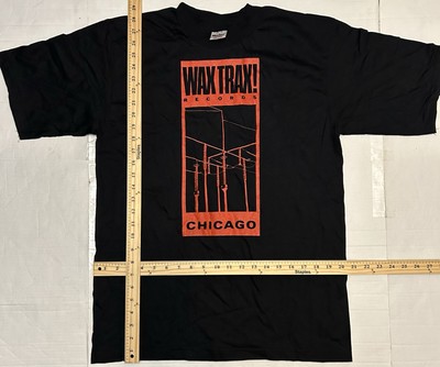 VTG 90s Wax Trax Records Chicago Shirt made in USA LARGE black red punk hardcore