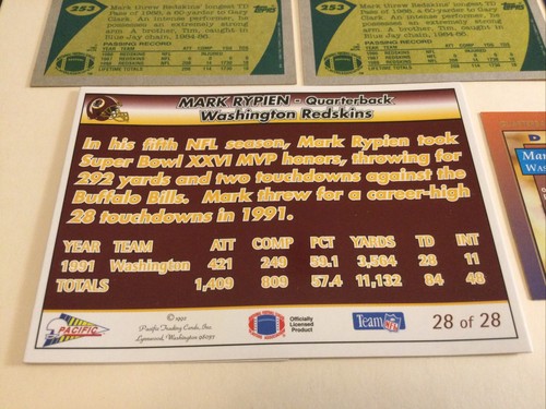 (5) Mark Rypien Premium Inserts & RCs, 1992 Pacific Triple Folder, DREAM Team - Picture 7 of 8