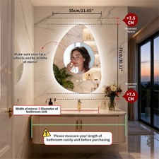 Teardrop Backlit LED Bathroom Mirror Memory Lighted Vanity Mirror Tempered Glass