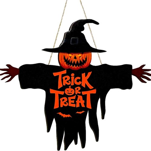 Targa da appendere Halloween dolcetto o scherzetto porta zucca in legno decorazione festa