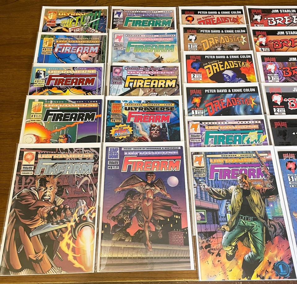 Huge lot 28 MALIBU Comics FIREARM 0, 1-11 DREADSTAR 1-5, BREED 1-6 ...