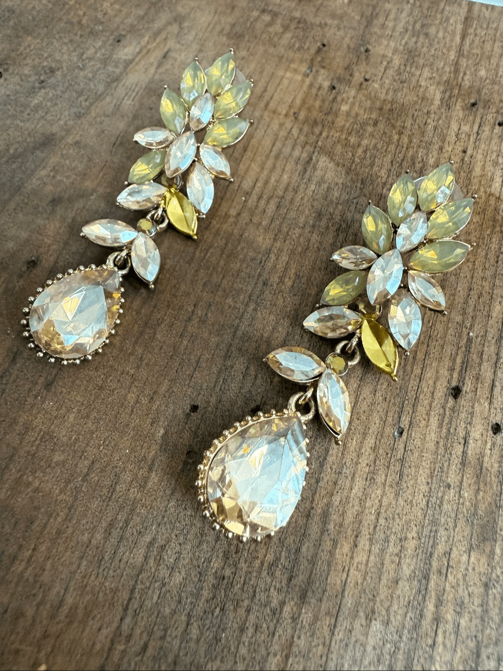Unsigned Rhinestone Statement Earrings Canary Cha… - image 2