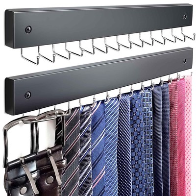 2Pack Tie Rack Wall Mounted Wooden Tie Hanger Tie Organizer for Men with 28 Hook