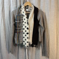 Charlie & Robin Cardigan Sweater Womens Small Gray Multi Patchwork Fringe Knit