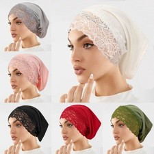 Lace Edge Headscarf Hat Solid Color Undercap Hijab Cap  Women Headwear